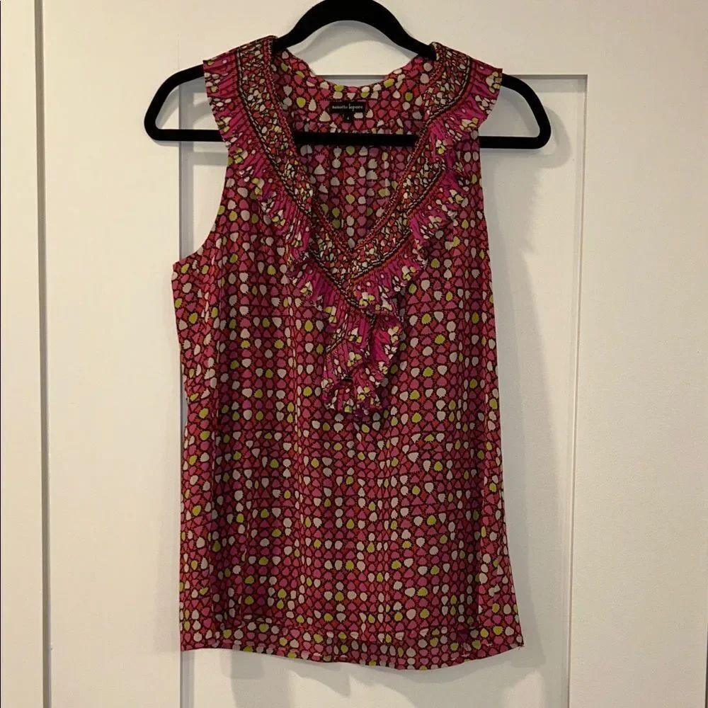 Nanette Lepore Pink Patterned Sleeveless RuffleTop, Size 4